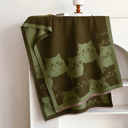 Cute Cat Ladies' Jacquard Pashmina Cashmere Scarf Thick Warm