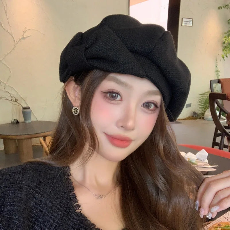 Retro Beret - Bow Detail Cloud-like Soft Fit for Large Head