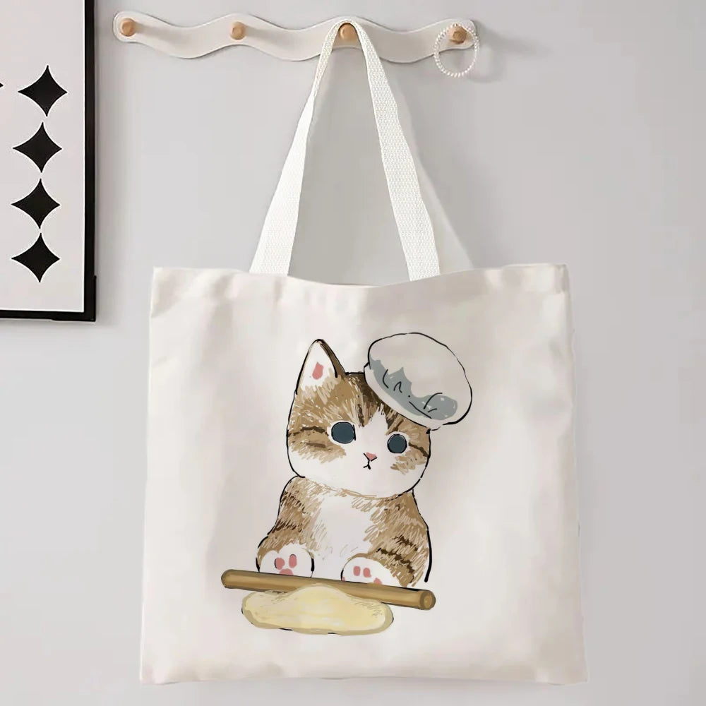 11 Designs of Cat Linen Shopping Bags, Large Capacity Shoulder Bags. Also great for Gift Bags