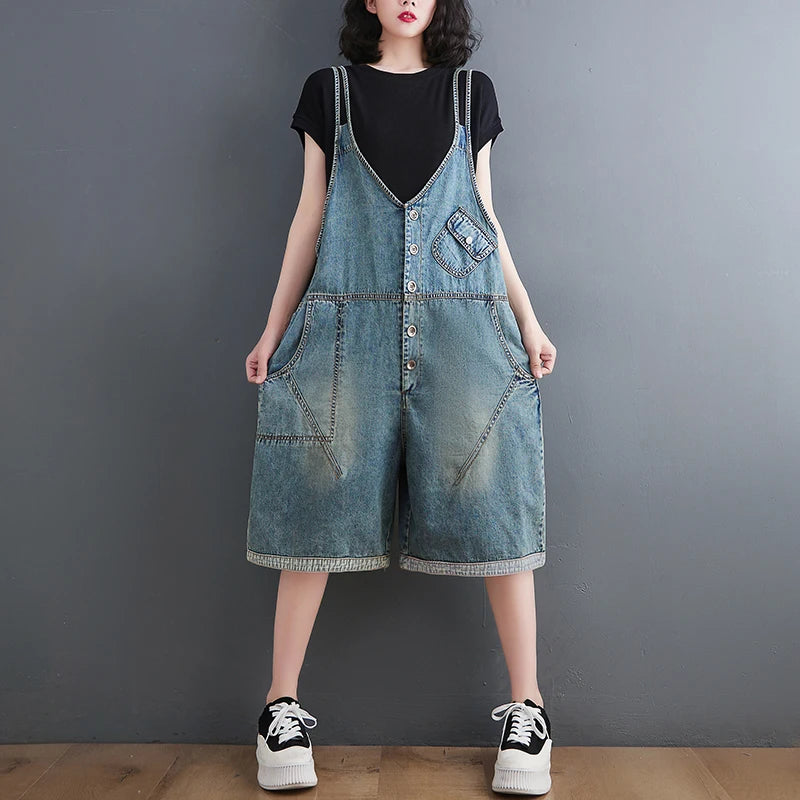 Sizes to 2XL Loose Overalls. Oversized Jumpsuits, Wide Leg Shorts, Cargo Baggy Pants, Straps Dungarees