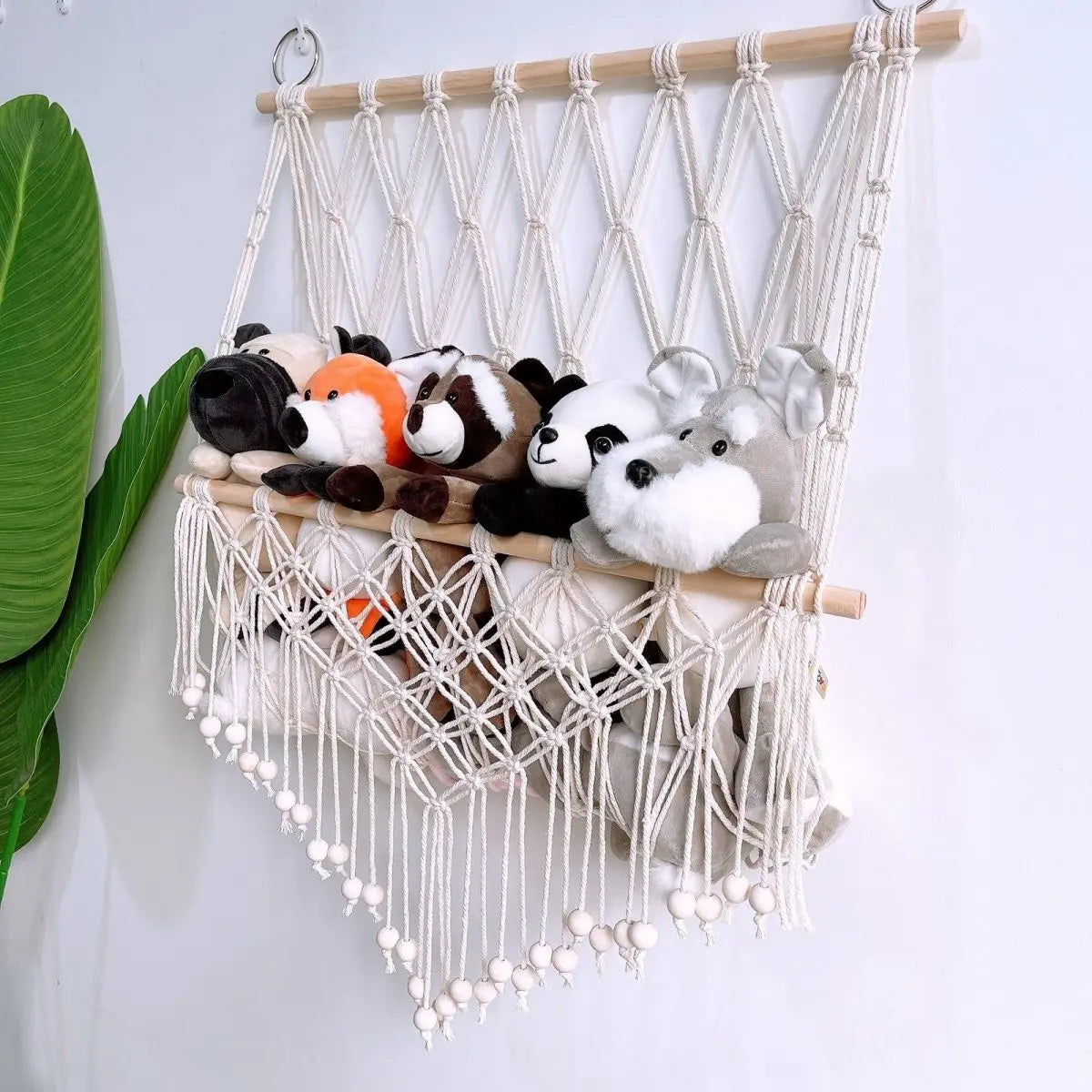 Boho Hand-woven Storage Hammock Rack Ideal for Children's Room Plush Toy Storage Display Shelf Home Decor Organizer Mesh Wall Art Tapestry