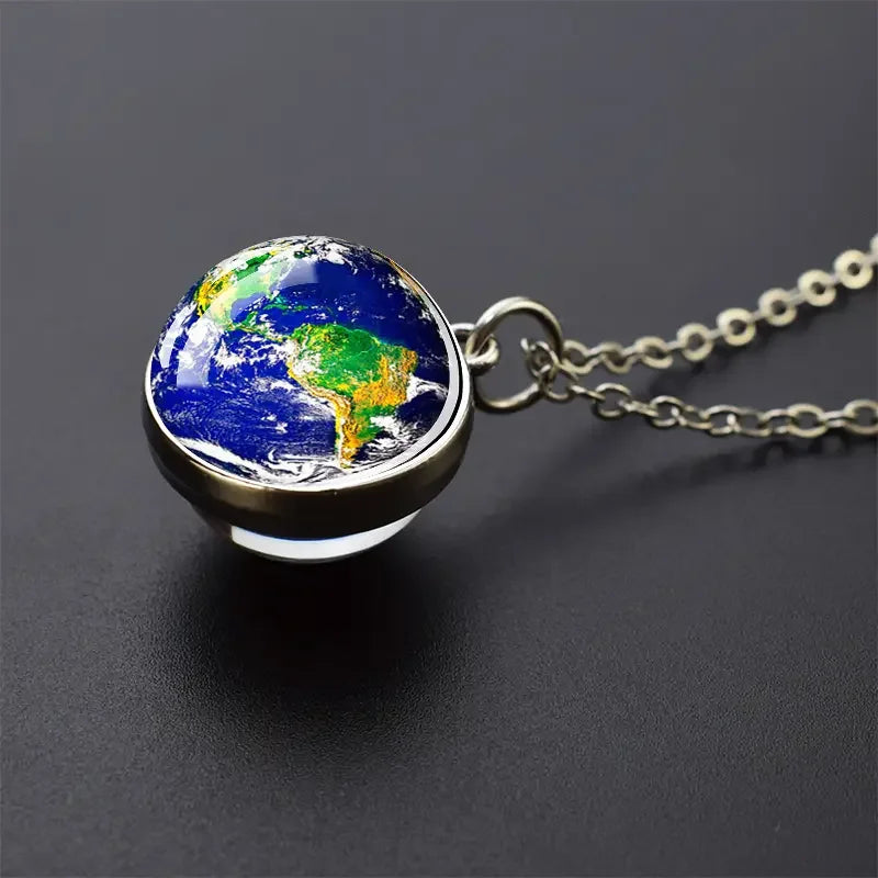 Double-Sided Galaxy Planet Glass Ball Pendant Necklace Sun Earth Moon Mars Galaxy Necklaces