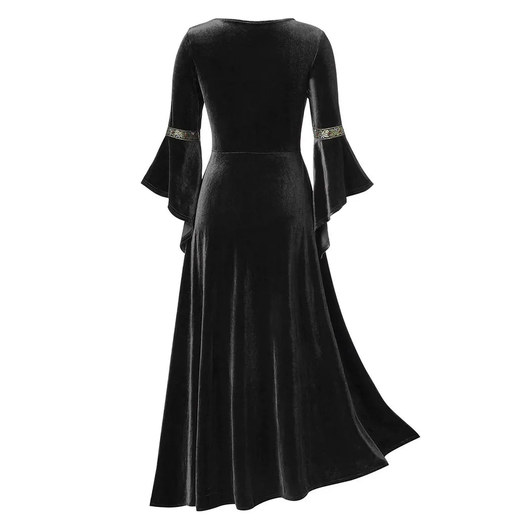 Halloween Long Sleeve Medieval Witch Victorian Gothic Bandage Dress