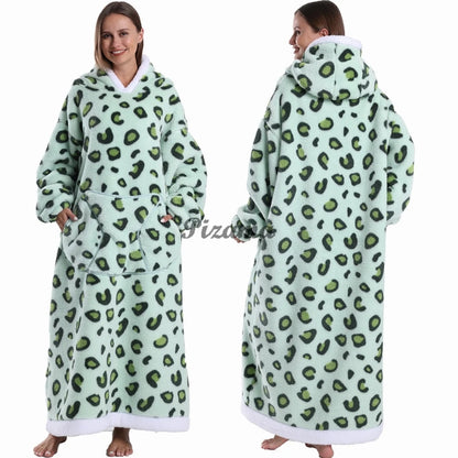 Super Long Flannel Pullover Night Shirt with Pocket and Hood, Super Snuggly for Men and Women, 12 Different Prints