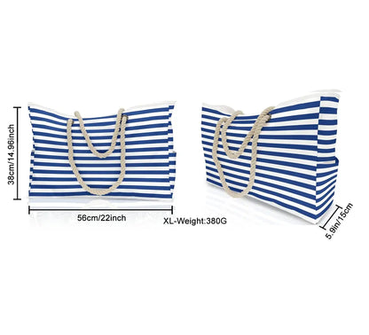 Waterproof, Striped Zipper Bag,  Sand-Resistant Canvas, Convenient Folding Beach Bag ﻿