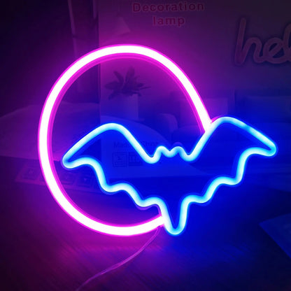 Moon and Bat Halloween Decorative LED Neon Light