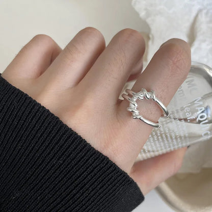 Sterling Silver Rings INS Fashion Vintage Hollow Lines  Adjustable  Jewelry