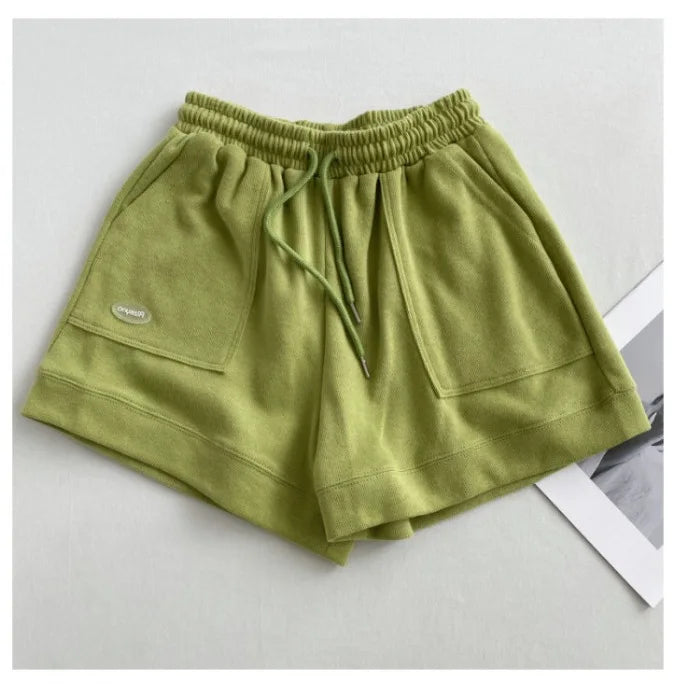 Women's comfortable loose wide-legged Elastic and drawstring Slim fit casual versatile sports shorts