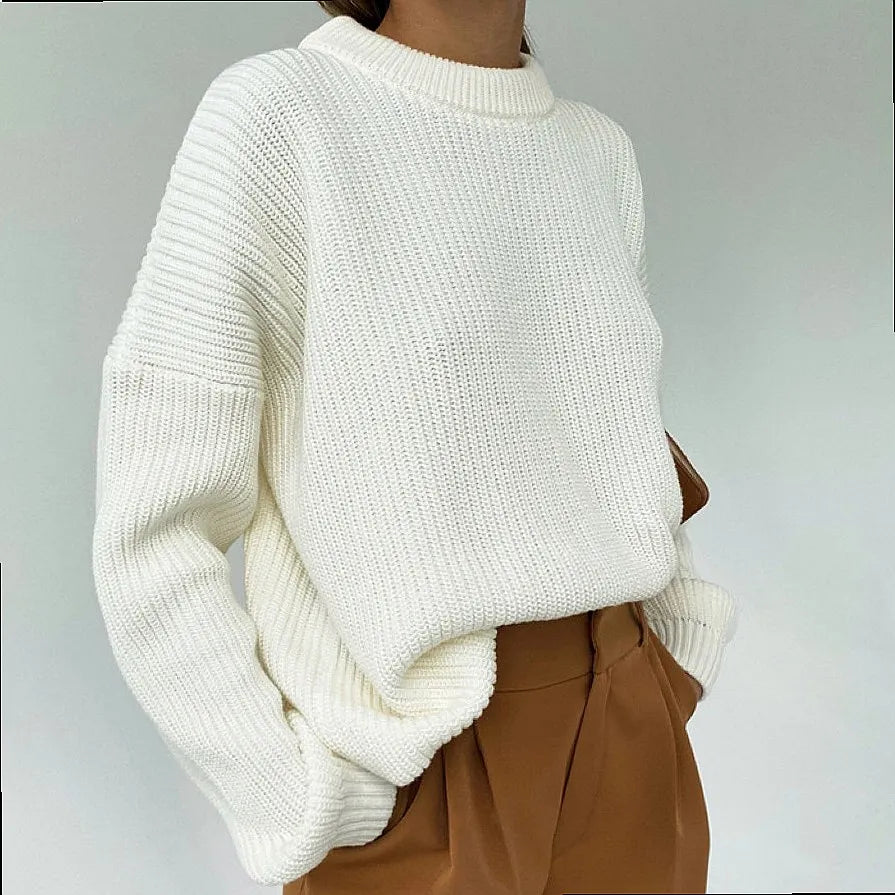 Chunky Knit Oversized Crew-Neck Pullover Sweater, 16 Colors