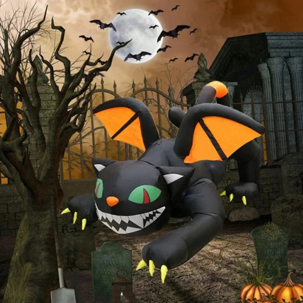 Halloween Inflatable 1.8m Black Cat, Moves His Head,  LED Lights Indoor or Outdoor Air-blown Decoration