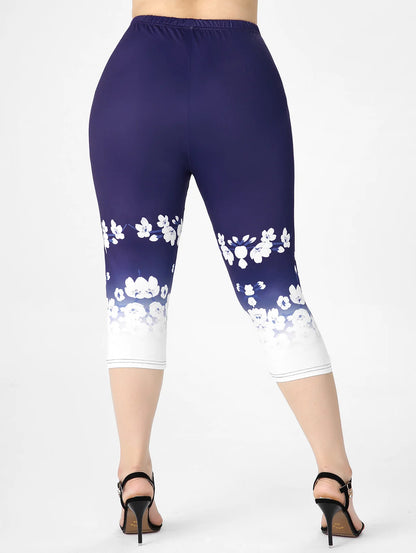 Plus Sizes to 4XL, 3D Printed Outfit, Floral Graphic Top and Matching Capri Leggings