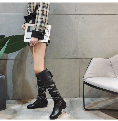 Knee High Boots, in Red, Black, and White, Tall Boots with Low Heel