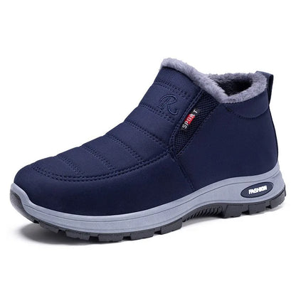Waterproof Plush, Warm Ankle Snow Boots in Red, Black, Blue, Green, and Tan.