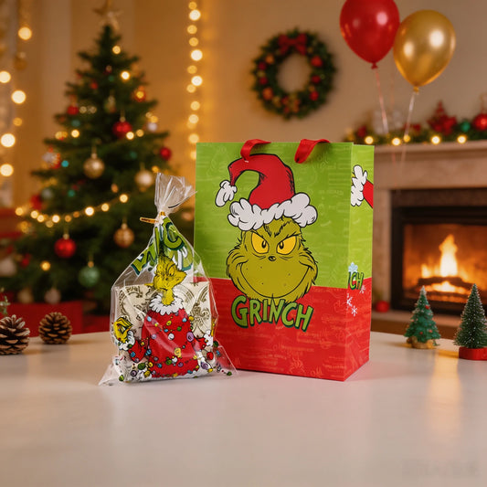 Grinch Christmas Gift Bags, Paper and Transparent, with Handles