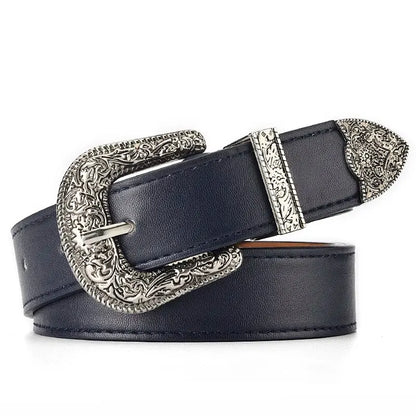 Vintage Carved Needle Buckle Belt PU Leather Belt
