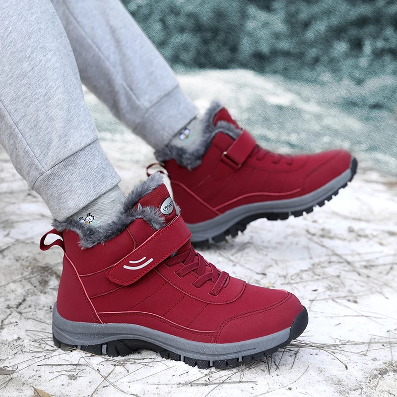 Red or Black Women's Climbing Shoes, Outdoor Sports Cotton Fleece Lined Tie and Strap Closure
