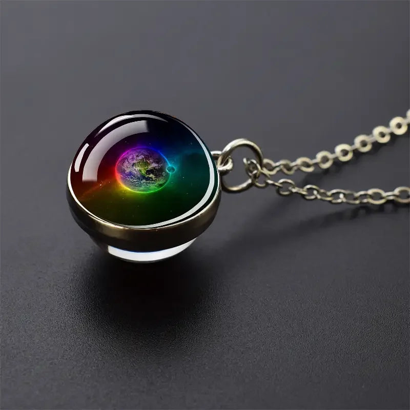 Double-Sided Galaxy Planet Glass Ball Pendant Necklace Sun Earth Moon Mars Galaxy Necklaces