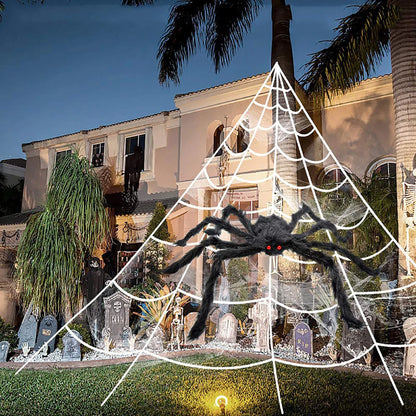 16 Feet Halloween Triangle Spider Web, Plush Simulation Spider Web, Haunted Home Outdoor Yard Decoration (Web Only)