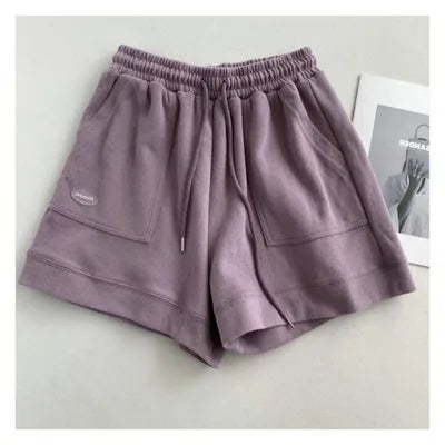 Women's comfortable loose wide-legged Elastic and drawstring Slim fit casual versatile sports shorts