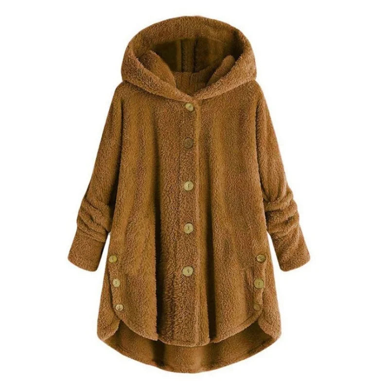 Winter Button Coat, Loose, Hooded, Plush Coat in 6 Colors