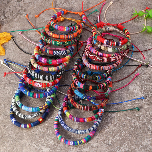 24pcs Bohemian Woven Bracelet Set, Random Colorful Cloth Art.F