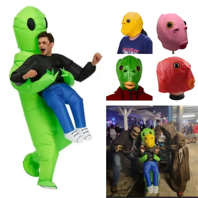 Inflatable Alien Costume With Fish Head Mask Funny Halloween Cosplay Suit For Adults