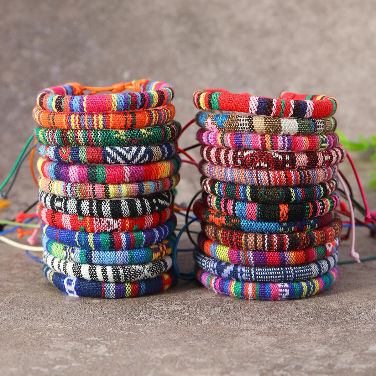 24pcs Bohemian Woven Bracelet Set, Random Colorful Cloth Art.F