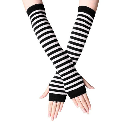 Winter Warm Long Sleeve Gloves Fingerless Stripe Knitted Elbow Elastic Outdoor Fashion Warm Wrist and Arm Glove in 8 colors