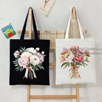 Aesthetics Peony Graphic Canvas Tote Bag . ALSO GREAT FOR GIFT BAG---WHY USE PAPER????