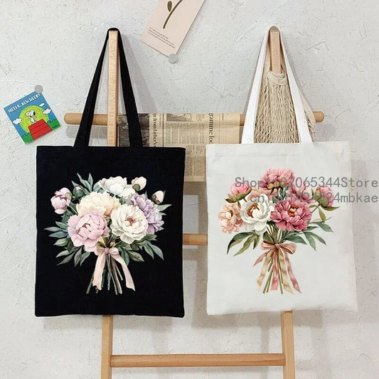Aesthetics Peony Graphic Canvas Tote Bag . ALSO GREAT FOR GIFT BAG---WHY USE PAPER????