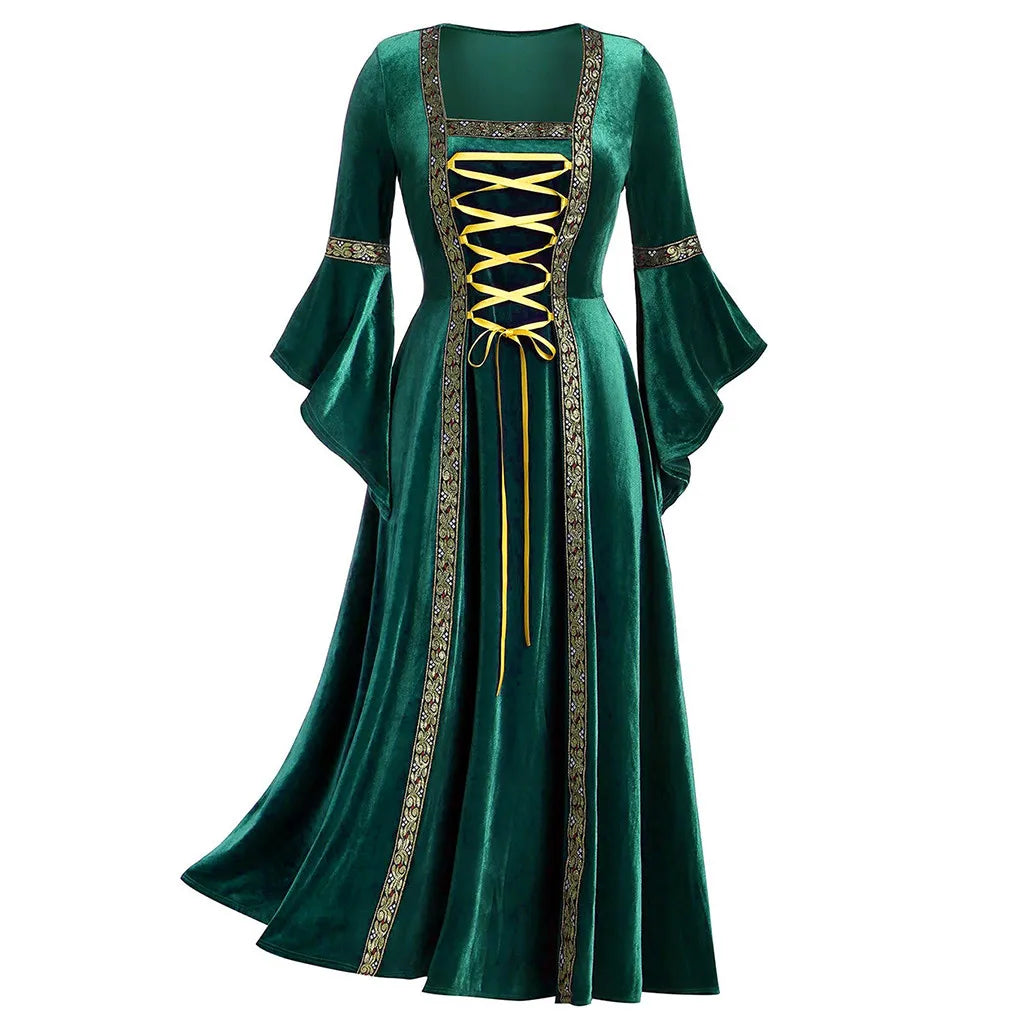 Halloween Long Sleeve Medieval Witch Victorian Gothic Bandage Dress