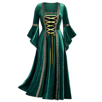 Halloween Long Sleeve Medieval Witch Victorian Gothic Bandage Dress