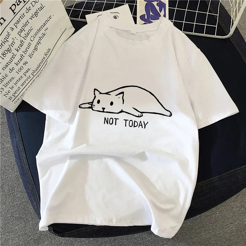 Sizes to 2XL T-shirt vintage "Not Today" Cat print loose comfy fit