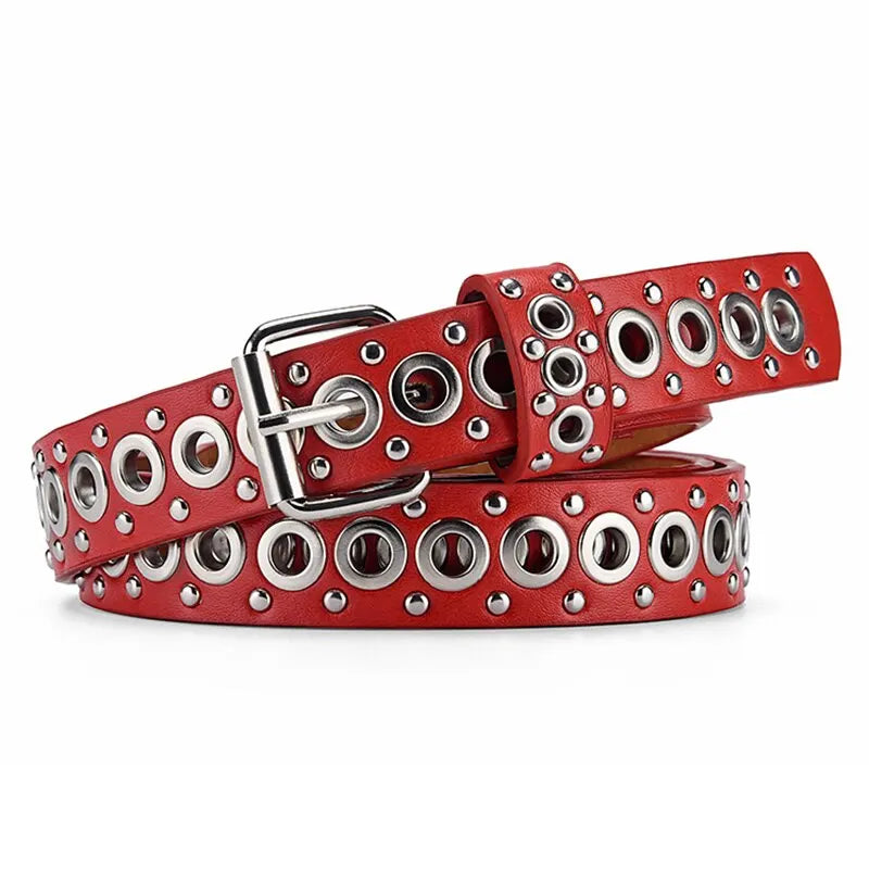 Punk Street Trend Circle Riveted Circles Thin Belt  In 7 Colors. 1.1 Inches wide and 43 Inches Long