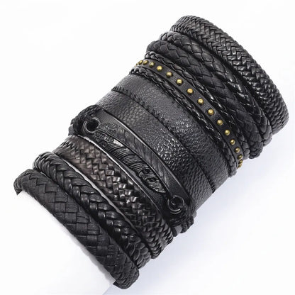 10 Pcs/set Black Wrapped and Woven Handmade Bracelets Male or Women Leather Bracelets