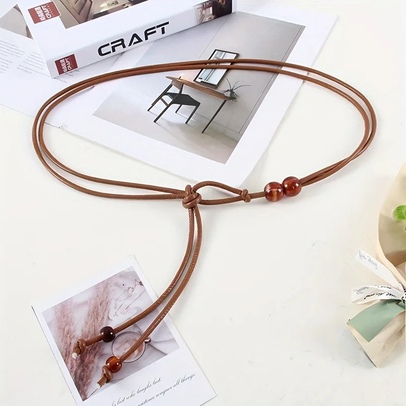 1pc Boho Waist Cincher Adjustable Slim Belt with Brown Bead Accents In various Colors