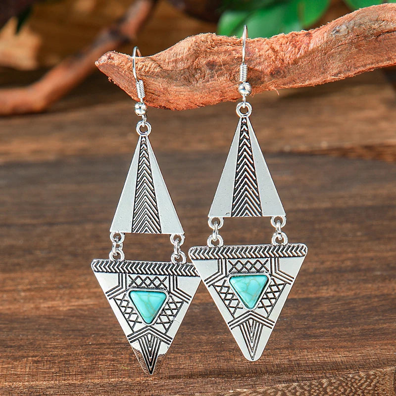 Vintage Tibetan Silver Geometric Turquoise Drop Dangle Earrings. 34 Variations