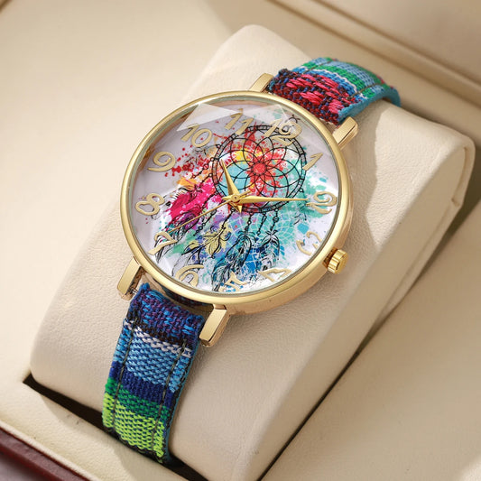 Boho Vintage Print, PU Strap, Quartz Watch (No Box) Various designs