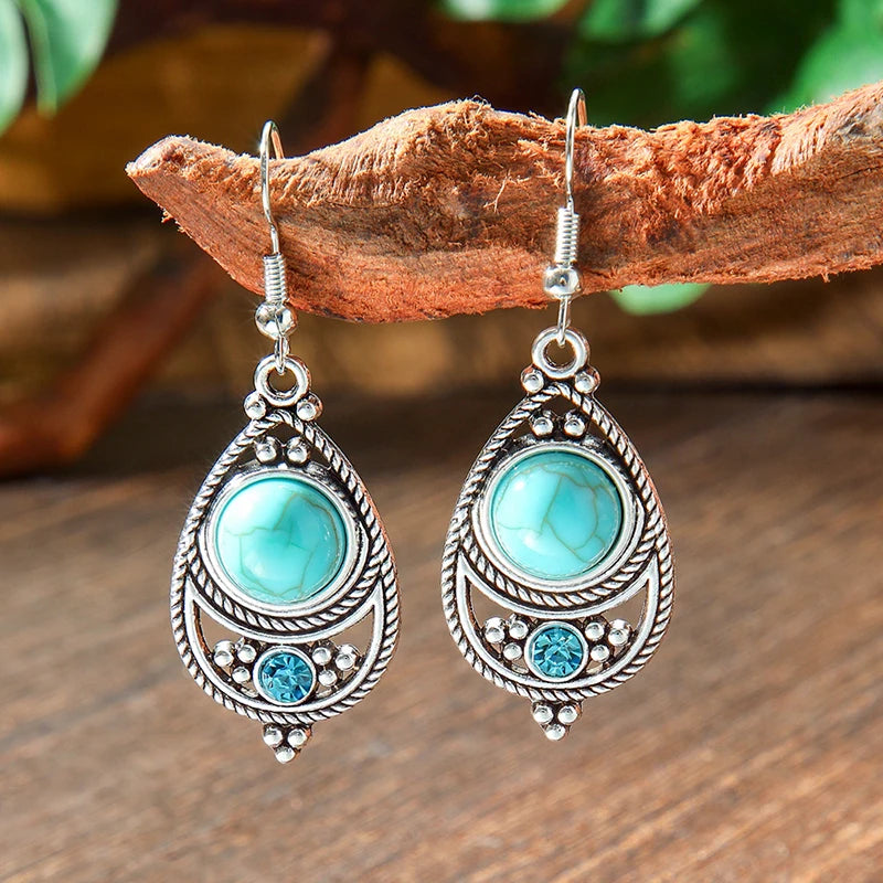 Vintage Tibetan Silver Geometric Turquoise Drop Dangle Earrings. 34 Variations