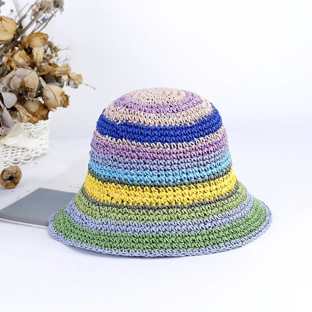 Bright Colored Floweed Crocheted Fisherman Hat