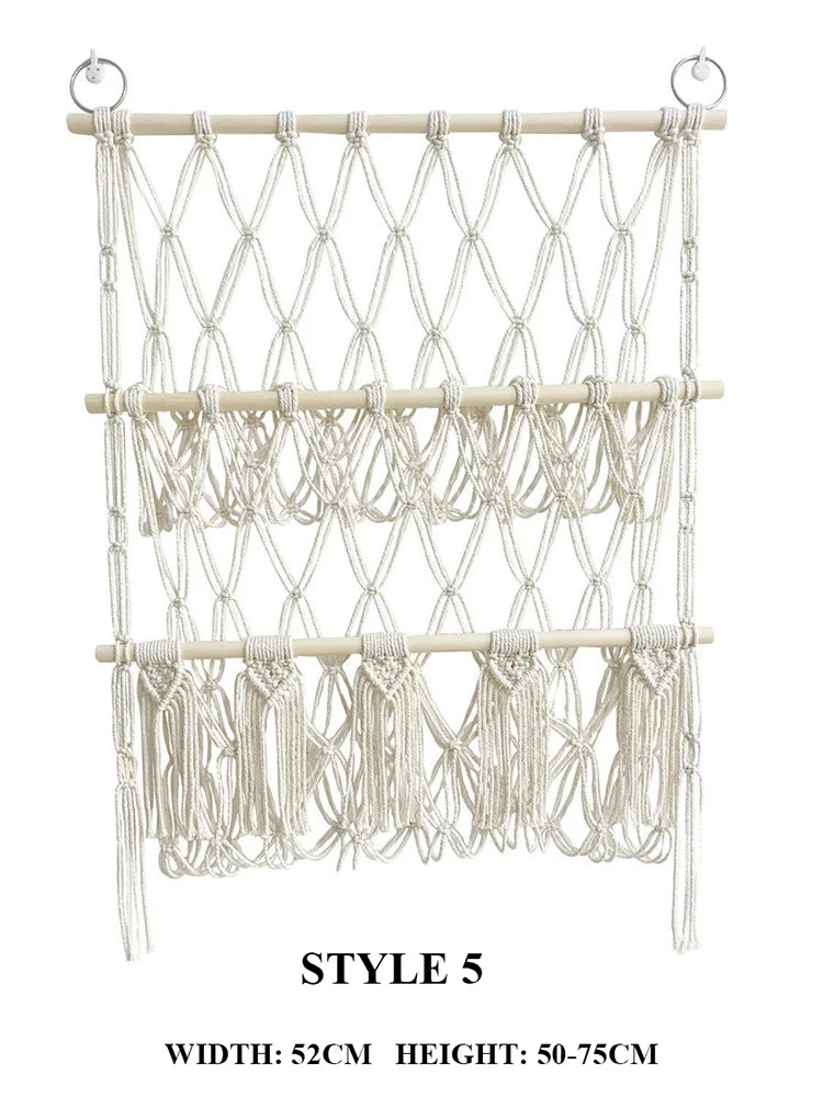 Boho Hand-woven Storage Hammock Rack Ideal for Children's Room Plush Toy Storage Display Shelf Home Decor Organizer Mesh Wall Art Tapestry