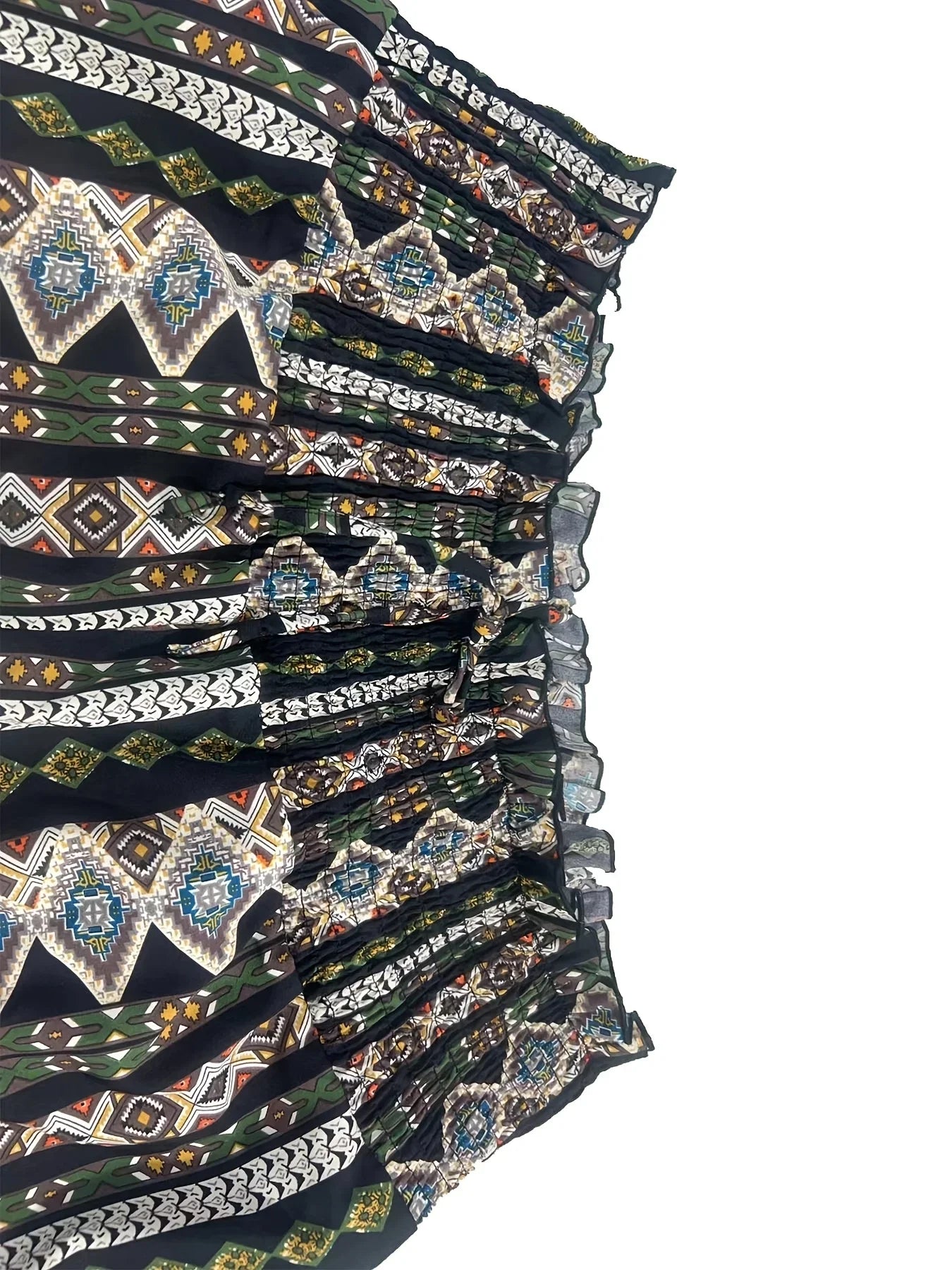 Loose fit Bohemian Sizes 1XL-5XL Solid Black or Ethnic Print Pants with Elastic Waist, Loose, Long Pants