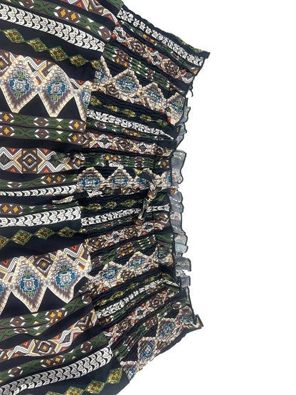 Loose fit Bohemian Sizes 1XL-5XL Solid Black or Ethnic Print Pants with Elastic Waist, Loose, Long Pants