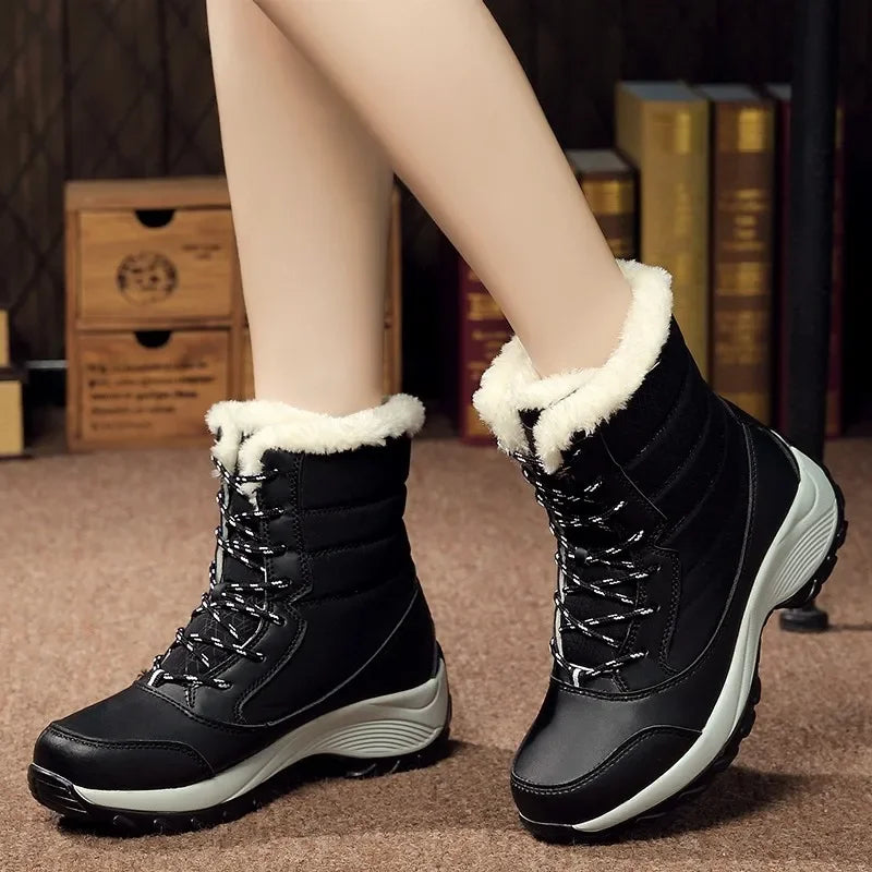 Lightweight Ankle Snow Boots with Slight Platform: Red and White, Tan and White, Navy, and Black