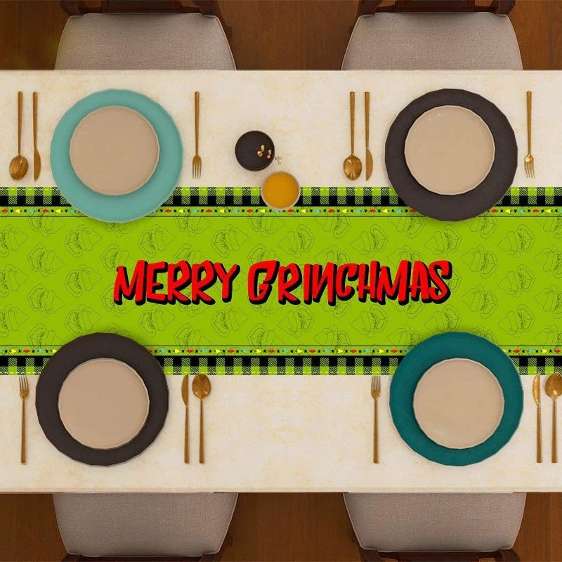 Grinch Green Polyester Christmas Table Runner