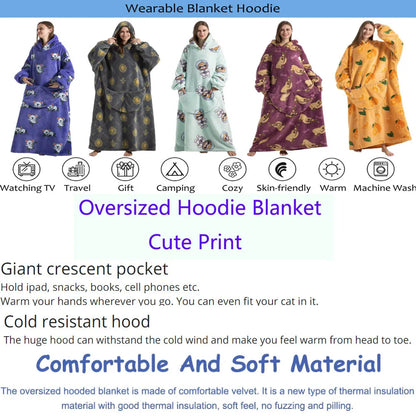 Super Long Flannel Pullover Night Shirt with Pocket and Hood, Super Snuggly for Men and Women, 12 Different Prints