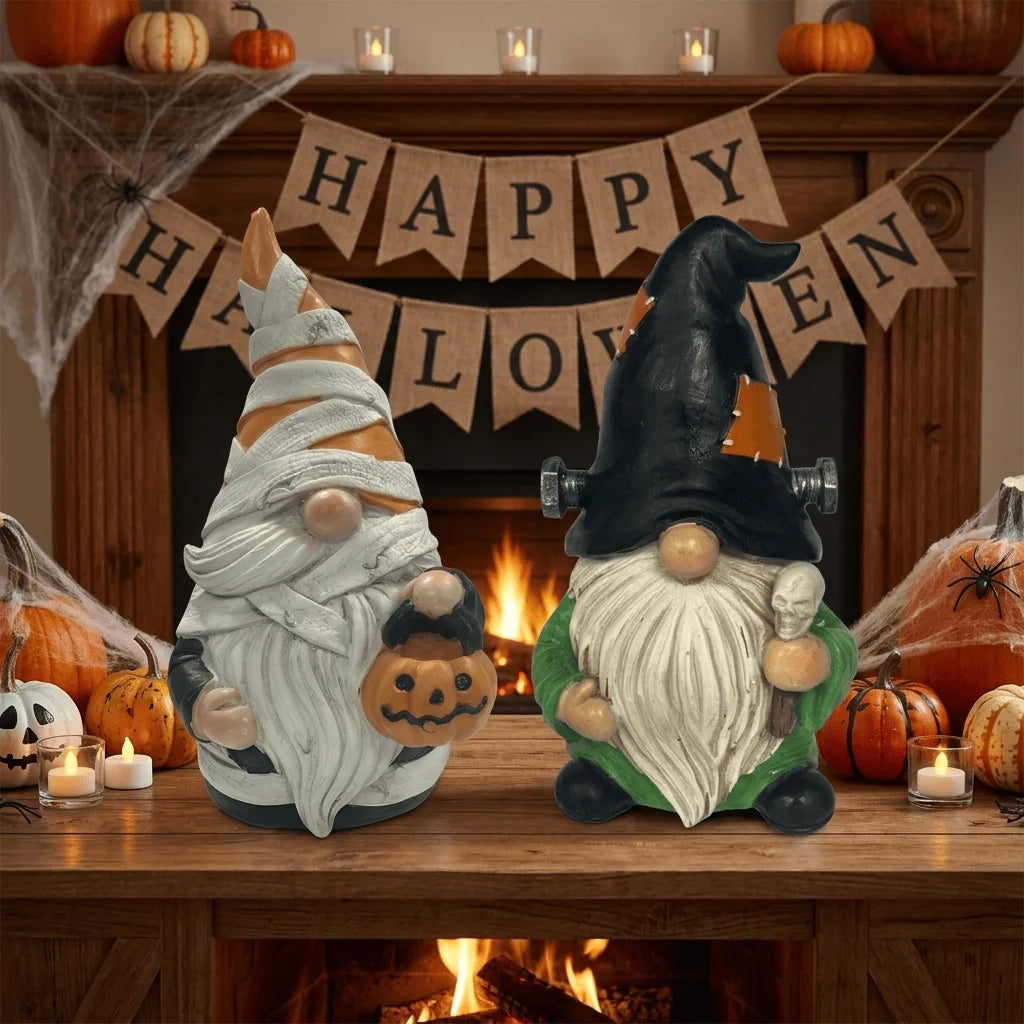 Halloween Gnome Decorations Set, Spooky Ghost Frankenstein Mummy Resin Garden Gnomes, Cute Fall Outdoor Yard Decor, Tabletop Orn