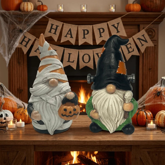 Halloween Gnome Decorations Set, Spooky Ghost Frankenstein Mummy Resin Garden Gnomes, Cute Fall Outdoor Yard Decor, Tabletop Orn