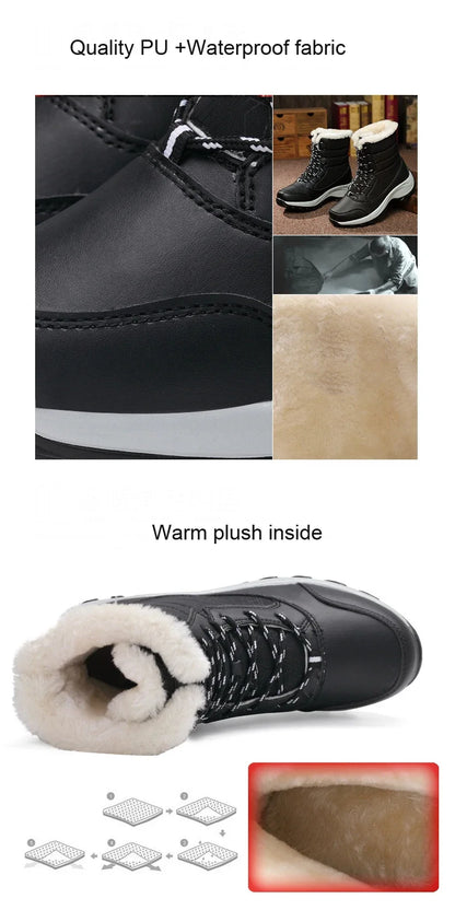 Lightweight Ankle Snow Boots with Slight Platform: Red and White, Tan and White, Navy, and Black