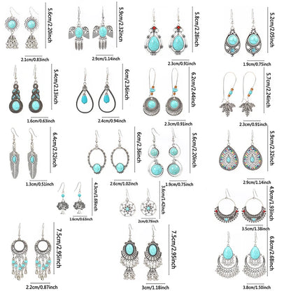 Vintage Tibetan Silver Geometric Turquoise Drop Dangle Earrings. 34 Variations